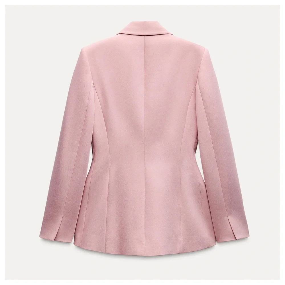 NWOT. Zara Pink Viscose Blend Fitted Tailored Blazer. Size XL. - Picture 6 of 11